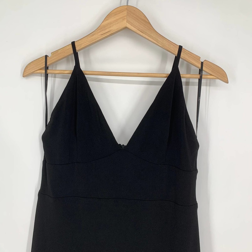 Lulus V Neck Spaghetti Strap Stretch Crepe Maxi Dress Bridesmaid Gown, Black - Picture 3 of 9